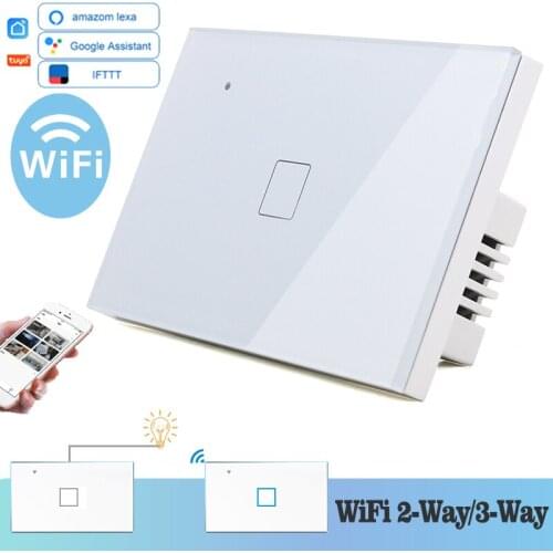 WIFI Touch Light Wall Switch White Glass Blue LED 118*72mm Smart Home Phone Control 1Gang 2Way Square Alexa Google Home Alice