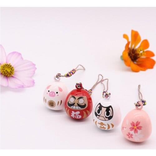 Japanese Daruma Bells Pendant DIY Trinkets Phone Strap Car Bag Keyring Water Bell Copper Keychains Pray Valentines Day Gift New