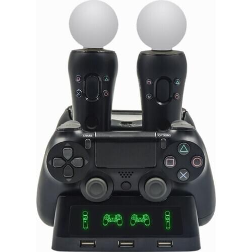 Fast Charging Dock Dual Controllers Charger Station for PS4 PSVR VR Gamepad Stand Holder Base for PlayStation MOVE with LED