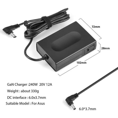 240W GaN 20V 12A 6.0x3.7mm Portable Adaptor Charger High Power for Gaming Laptops AC adaptor for ASUS rog 15 gx550lxs rtx2080