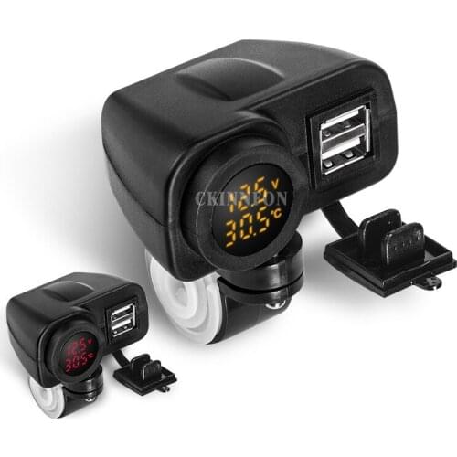 20Pcs/Lot With Voltage Temperature Display Waterproof Motorcyle Charger Socket 12V/24V To 5V 4.2A Dual USB Charger Motorcycle
