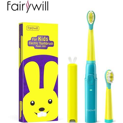 Fairywill Kids Sonic Electric Toothbrush waterproof Rechargeable Soft Tongue Cleaner Smart Timer 3 Modes 4 Hours Charge 2 Heads