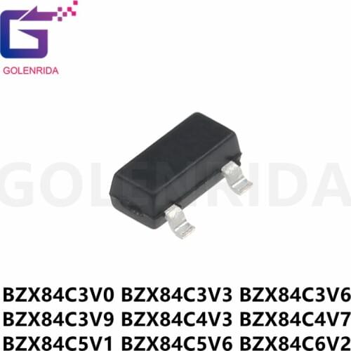 100pcs/lot BZX84C3V0 BZX84C3V3 BZX84C3V6 BZX84C3V9 BZX84C4V3 BZX84C4V7 BZX84C5V1 BZX84C5V6 BZX84C6V2 Zener Diode
