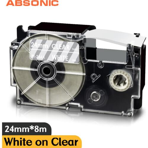 1PK White on Clear 24mm High Adhesive Printer Ribbon Compatible for Casio Label Tape XR 24AX Casio KL-T70 KL-H75 KL-H50 Labeller