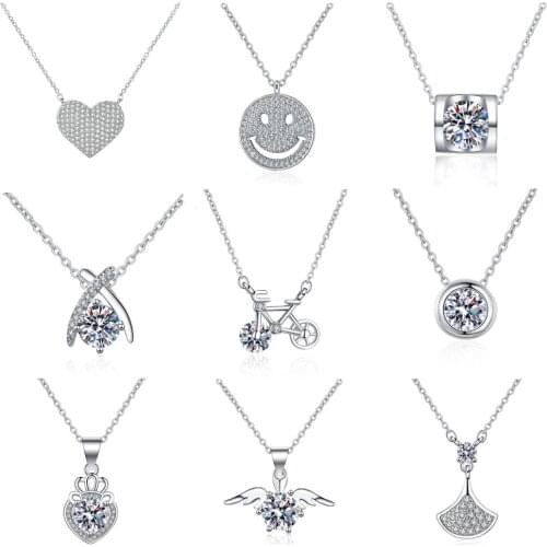 2021 Necklace Female Clavicle Chain S925 Sterling Silver One Carat Necklace Hearts and Arrows Pendant Female