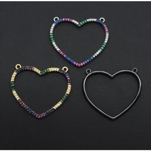 28x32mm 100% CZ Zircon DIY Jewelry Rainbow Heart Connectors Charm Wholesale Factory Sale Bracelet Making Connector
