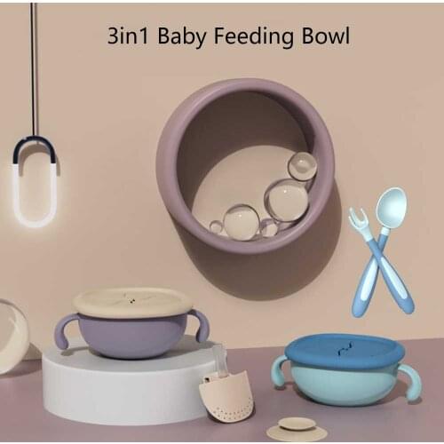 3in1 Baby Feeding/Snack/Soup Bowl with Straw Infant Learning Dishes Suction Bowl Handle Tableware Petal Baby Silicone Plate Set