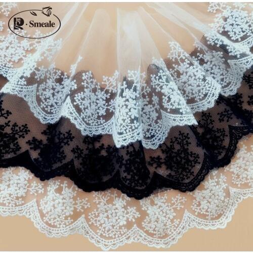 5yards/lot Width 11cm White Black Beige Cotton Embroidered Mesh Lace Fabrics, Crochet Lace Trim, Free Shipping RS469