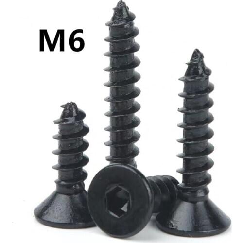50pcs/lot M6x16/20/25/30/35/40mm 8.8 High Strength Countersunk Head Hexagonal Self Tapping Screw Flat Head Screws Black