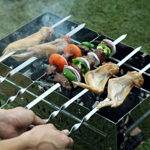 55cm (21.6'') Long BBQ Roasting Skewers Roast Stainless Steel BBQ Needle Flat Barbecue Stick Shish Kabob Skewer espeto inox