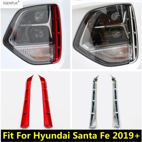 ABS Chrome / Red Accessories For Hyundai Santa Fe 2019 2020 Front Head Fog Light Lamp Eyelid Eyebrow Cover Kit Trim Exterior