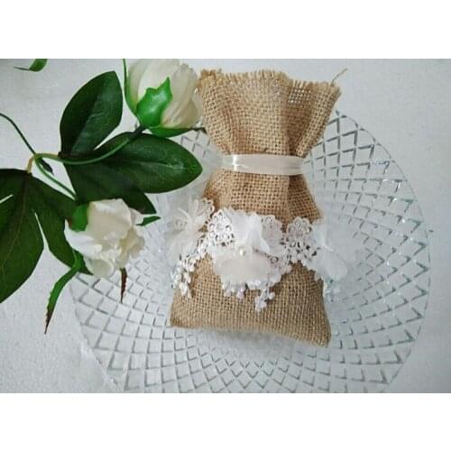 Free shipping Burlap blue and white lace bag Candy Bag burlap bag Lace beads bag