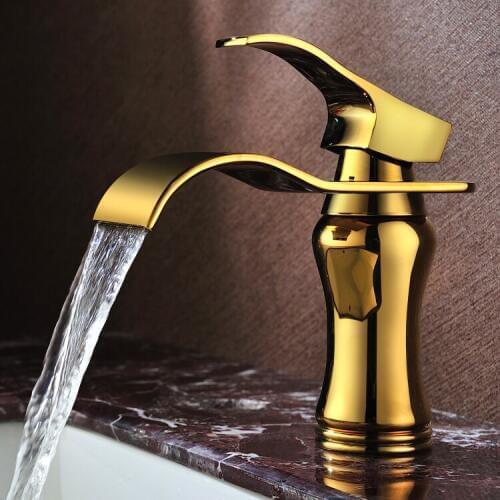 Free shipping polished Gold solid brass Bathroom Sink Faucet mixer tap Single hole