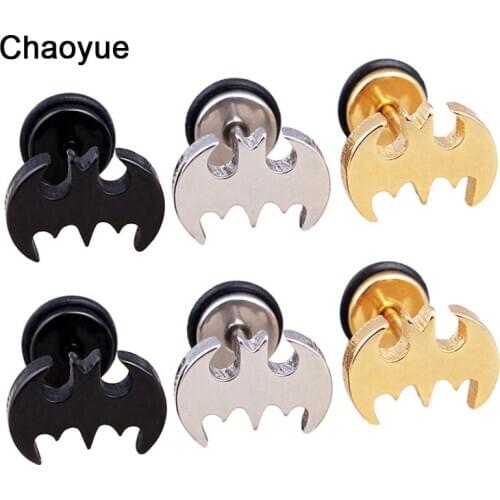 Black Bat Wing Earrings Stainless Steel Gothic Stud Earrings for Men Women Fashion Earrings Punk Jewelry Gift