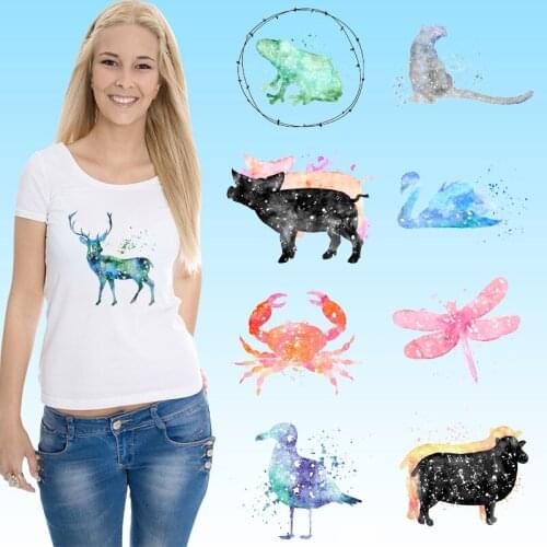 Animals colorful stickers Heat Transfer printing Stickers on fabric Heat Transfer PVC Patch DIY Appliques Stickers on Clothes