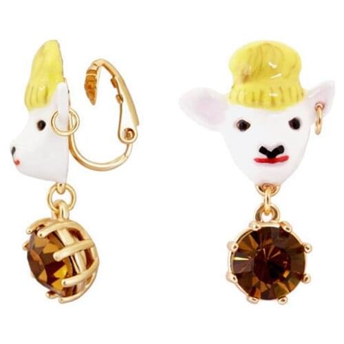 European and American Fashion Enamel Jewelry Shiny Earrings Wool Hat Sheep Bleating No Pierced Ear Clip Stud Earrings Female