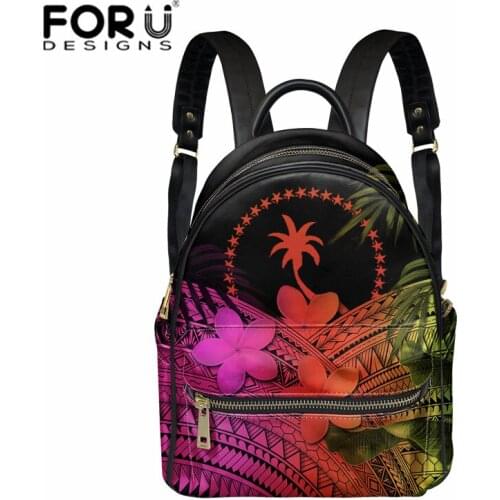 FORUDESIGNS PU Backpack Gradient Chuuk Tribal Pattern Female Backbag Polynesia Style Leather Casual ​Rucksack mochila mujer