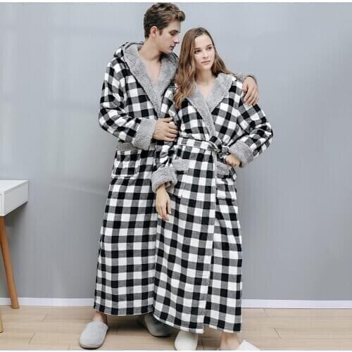 Men Winter Sleepwear Bath Gown Housewear Thick Warm Kimono Robe Flannel Long Sleeve Nightgown Bath Gown Nightwear Home Wear