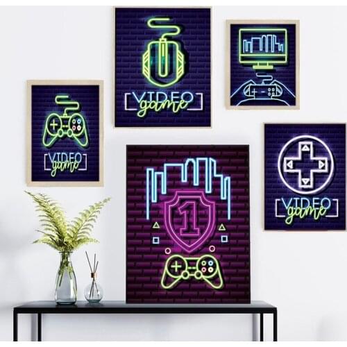 Video Game Console Canvas Poster Game Club Bar Neon Printing Painting Children Boy Room Wall Art Decoration Picture