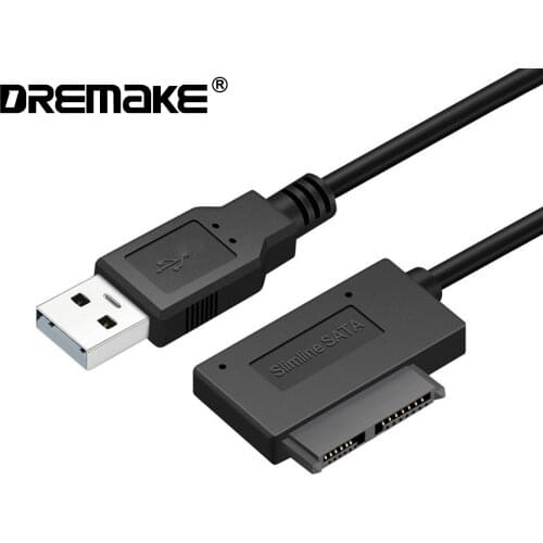 Dremake USB 2.0 to Mini Sata II 7+6 13Pin Adapter Converter Cable for Hard Disk Laptop CD/DVD ROM Slimline Drive