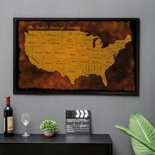 America City Map Vintage Golden Canvas Painting The United States Map Posters and Prints Wall Art Picture Cuadros Home Decor Art