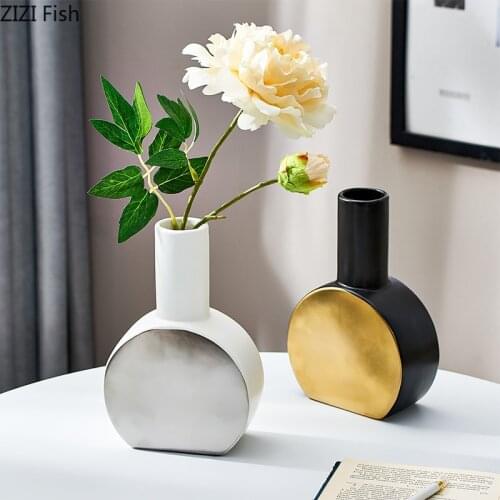 Modern Irregular Ceramic Vase Ring Pattern Flower Arrangement Plant Hydroponic Flower Vase Crafts Wedding Living Room Decoration