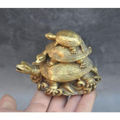 China Feng Shui Brass longevity Animal 3 Turtle tortoise auspicious Lucky Statue