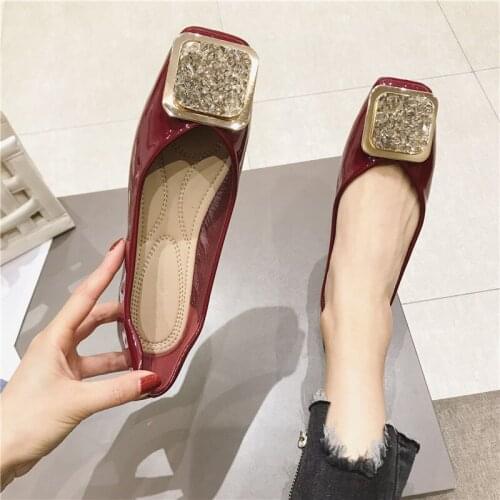 Ladies Casual Shoes Spring Autumn Flat Loafers Women Shoes Slip-On Soft Square Toe Patent Leather Flats