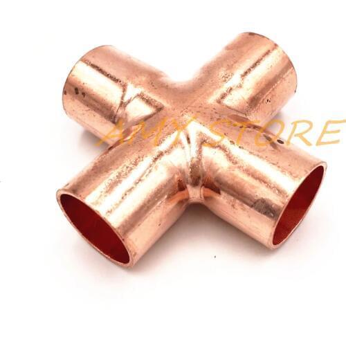 1Pc 15/16/22mm x 1mm Copper End Feed Equal Cross 4 Ways Plumbing Sanitary Pipe Fitting for Gas Water Oil