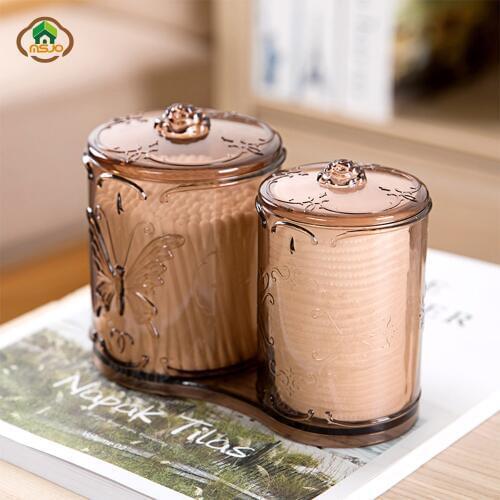 MSJO Makeup Organizer Cotton Pad Swab Holder Storage Box 2 Grids Plastic Multifunction Cosmetices Organization Desk Storage Box