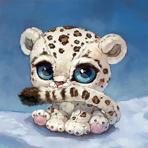 Cartoon Little Snow Leopard Diamond Painting Round Full Drill Animal Nouveaute DIY Mosaic Embroidery 5D Cross Stitch Home Decor