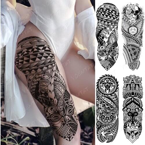 False Hand Shoulder Tattoo Sleeve Temporary Tattoo For Men Women Geometric Solid Linear Black Thighs Arm Art Snake Henna Tatto