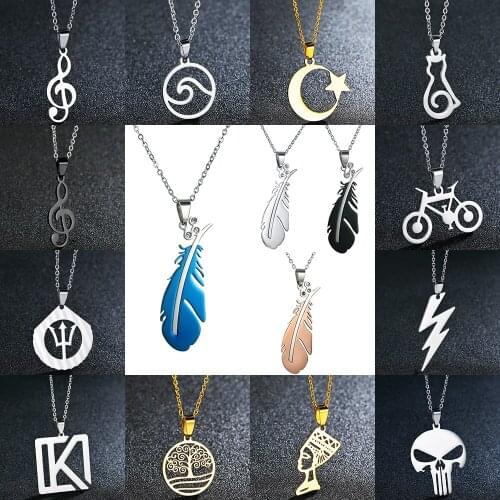 Stainless Steel Crescent Moon Star Necklace Men Women Lovers Spiritual Islamic Muslim Amulet Pendant Turkish Religious Jewelry