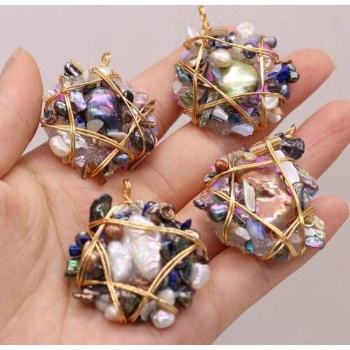 2021 New Natural Semi-precious Stone Pearl Amethyst Handmade Gold Wire Pendant Charms for Jewelry Making DIY Necklace Accessorie