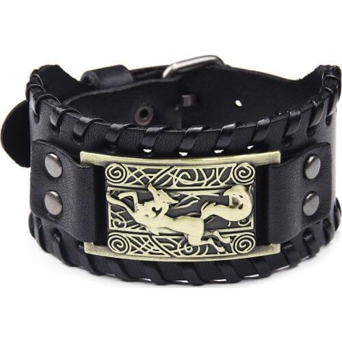 New Fashion Mens PU Leather Extra Wide Bangle Cuff Wristband Bracelet Animal Design Pattern to Show Personality Unisex Bracelet