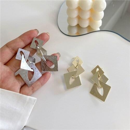 Origin Summer Simple Matte Color Geometrical Long Earring for Women Fashion Gold Silver Metal Square Dangle Earrings Jewelry