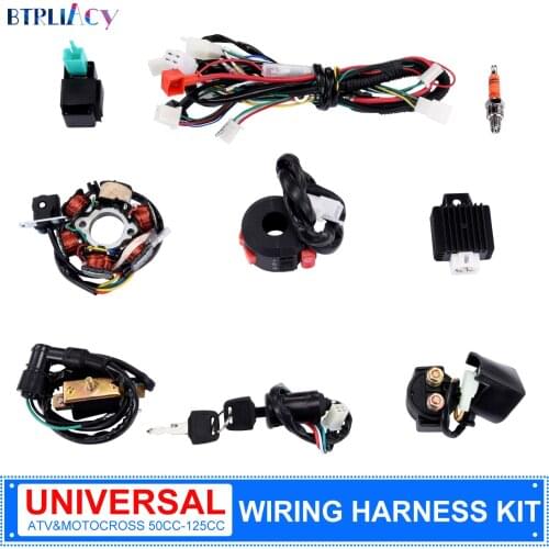 BTRLIACY Full Complete Electrics Wiring Harness CDI STATOR 6 Coil for 50cc 70cc 90cc 110cc 125cc Chinese Electric start Quads