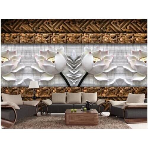 Custom 3d wallpaper custom photo wallpaper TV backdrop relief carvings of lotus wall 3d wallpaper 3d customized wallpaper