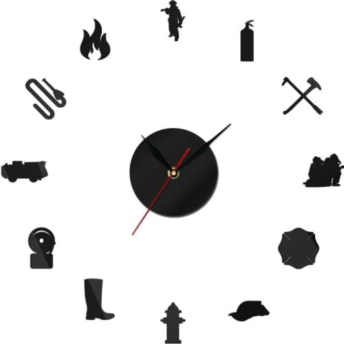 Promotion New Home Decor Large Firefighter Mirror Quartz Clocks Living Room Diy Wall Clock Sticker Watch Fireman Gift