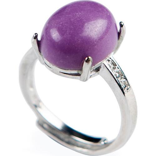 Adjustable Natural Phosphosiderite Purple Crystal Round Stone Beads Fashion Women Gift Ring