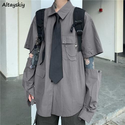 Shirts Women Cool Chain Solid Chic Hip Hop Streetwear Minimalist Couple Design Harajuku Loose Summer Personalist Student Ins New