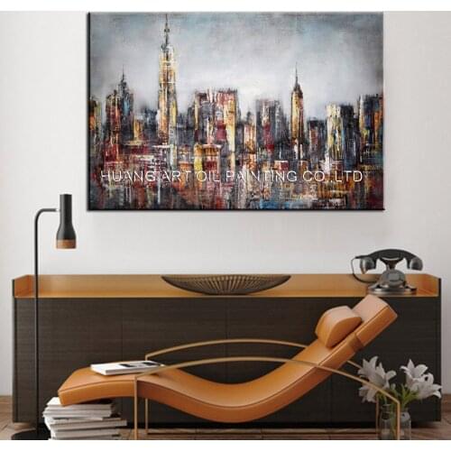 Hand Painted Modern City Landscape Oil Painting on Canvas Art for Wall Decor Picture Unframed Impression Building Paintings