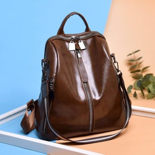 Retro Oil Leather Backpacks for Women Mochila High Quality Back Pack Large Capacity Bagpack Travel Luxury Designer Bags Middle