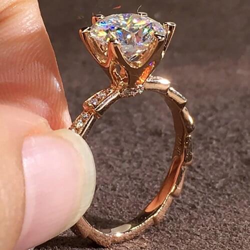 18K Rose Gold Women Ring 3 Rows Moissanite Diamonds 1 2 3 4 5 Ct Round Trapezoid Wedding Party Engagement Anniversary Ring