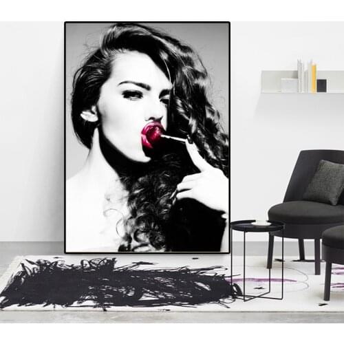 Sexy Red Lips Woman Nordic Beauty Art Canvas Painting Posters and Prints Wall Art Pictures for Living Room Home Decoration