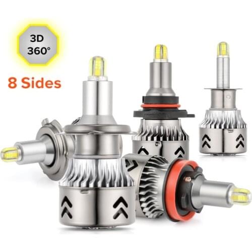 8 Sides LED H7 H11 H1 Car Led Headlight Bulbs 60W 18000LM 360 Degree 6000K White H11 H8 H3 9005 H7 Led Lights For Auto fog lamp