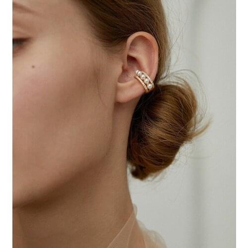 U-Magical Wonderful Double Layer Simulation Pearl Beaded Clip Earring for Women Gold Color Metallic Rhinestone Earring Jewelry