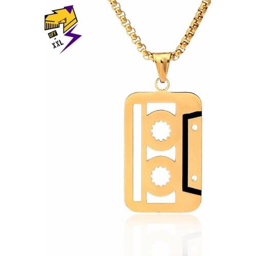 Vintage Pendant Necklaces for Men Gold Color Stainless Steel Long Chains Cool Magnetic Tape Necklaces Hiphop Music Band Jewelry