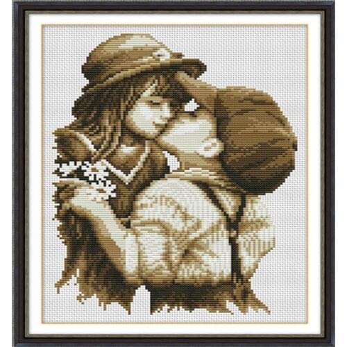Needlework,DIY DMC Cross stitch,Sets For Embroidery kits,Precise Printed first kiss Patterns Counted Cross-Stitching