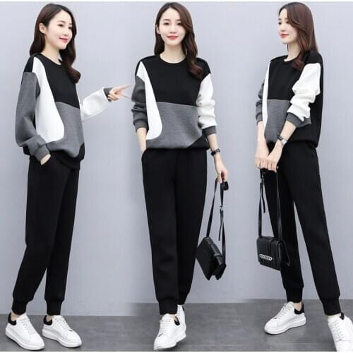 Ladies Suit 2020 Autumn and Winter New Fashion Contrast Color Stitching Is Thin and Western Style Casual Two-piece Female